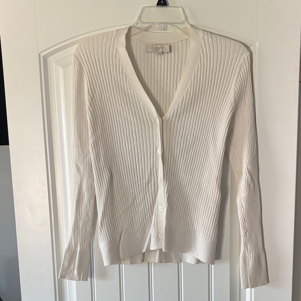 LOFT Women's Ivory Ribbed Cardigan